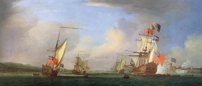 Monamy, Peter The Royal yacht Peregrine and another yacht in the Medway off Gillingham Kent,Passing Upnor Castel China oil painting art